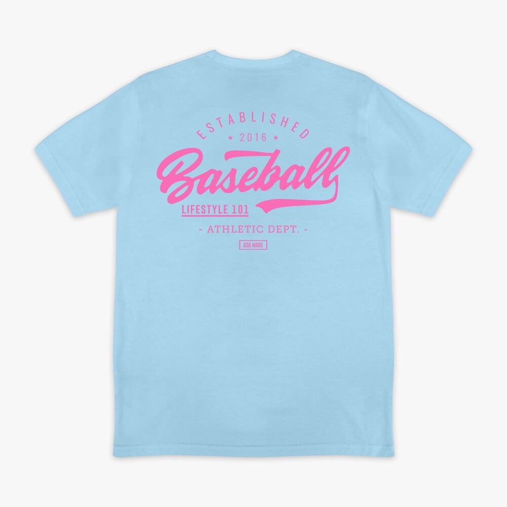NWT Baseball Lifestyle 101 Established T-Shirt Tee Size Large Men Cotton Candy